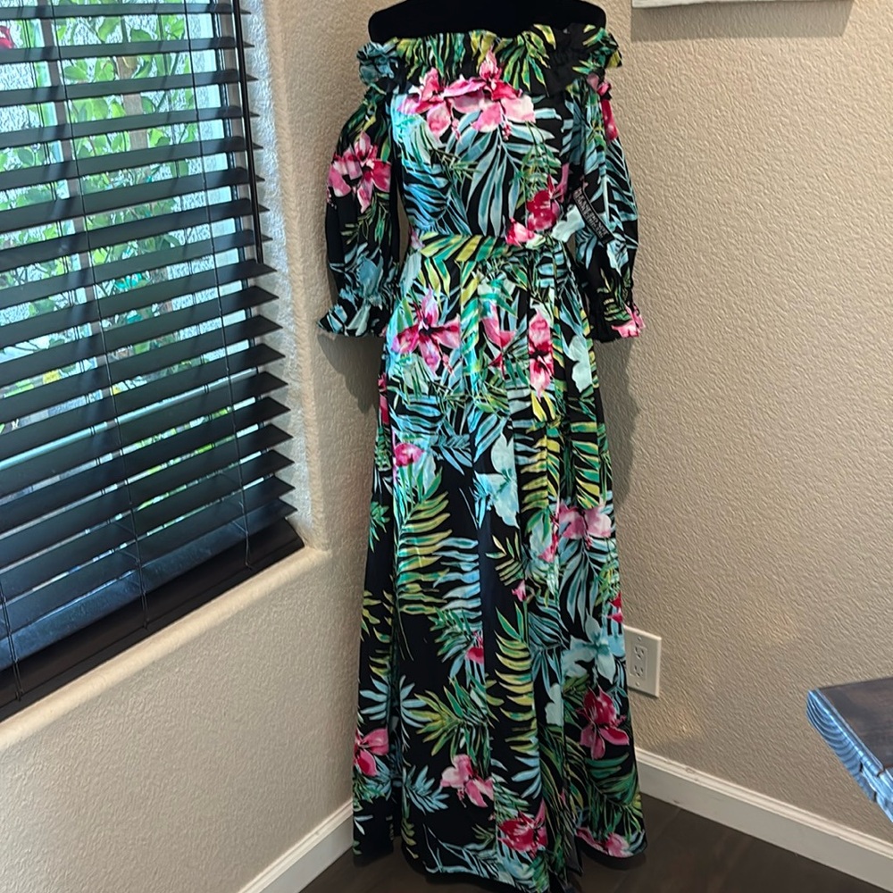 New York & Company Tropical Floral Off-Shoulder Dress